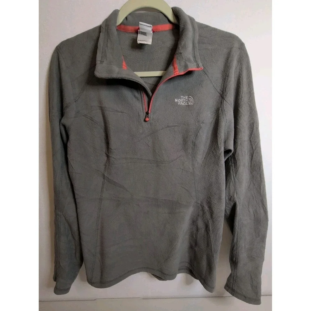 The North Face Women's Gray Fleece Quarter Zip Pullover w/Orange Zipper Accent M